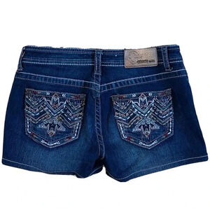 Grace in LA  Denim Shorts Aztec Tribal Embroidered Rhinestones Sz 28 ( 6 ) NWOT